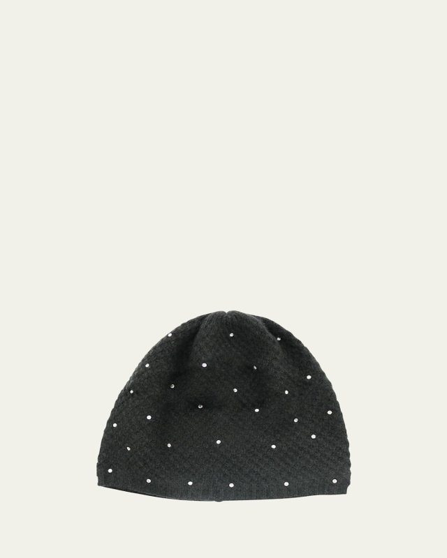 Honeycomb-Knit Cashmere Beanie with Crystals